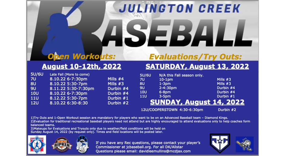 UPDATED: Fall Season Workouts & Evaluations/Try Outs